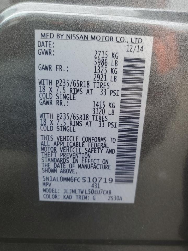 2015 Infiniti Qx60 VIN: 5N1AL0MM6FC510719 Lot: 80054945