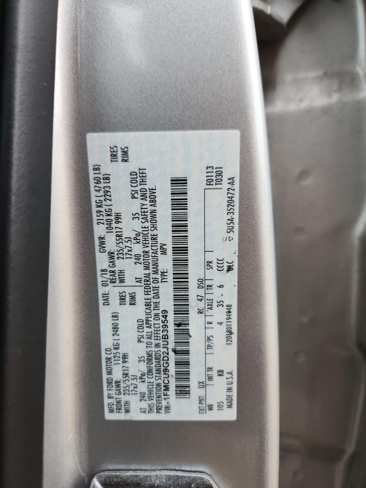 2018 Ford Escape Se VIN: 1FMCU9GD2JUB39549 Lot: 84175385