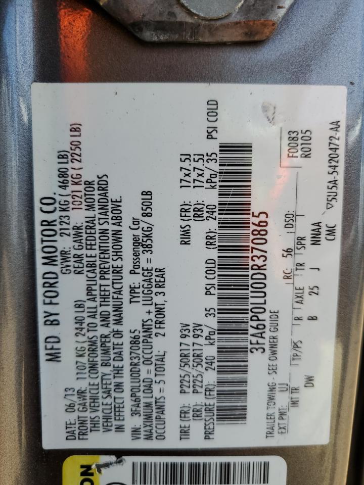 2013 Ford Fusion Se Hybrid VIN: 3FA6P0LU0DR370865 Lot: 84424195