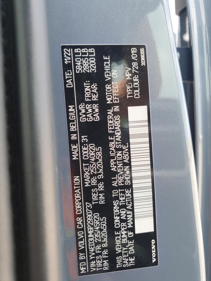 2023 Volvo Xc40 Recharge Ultimate VIN: YV4ED3UM6P2990737 Lot: 70353525