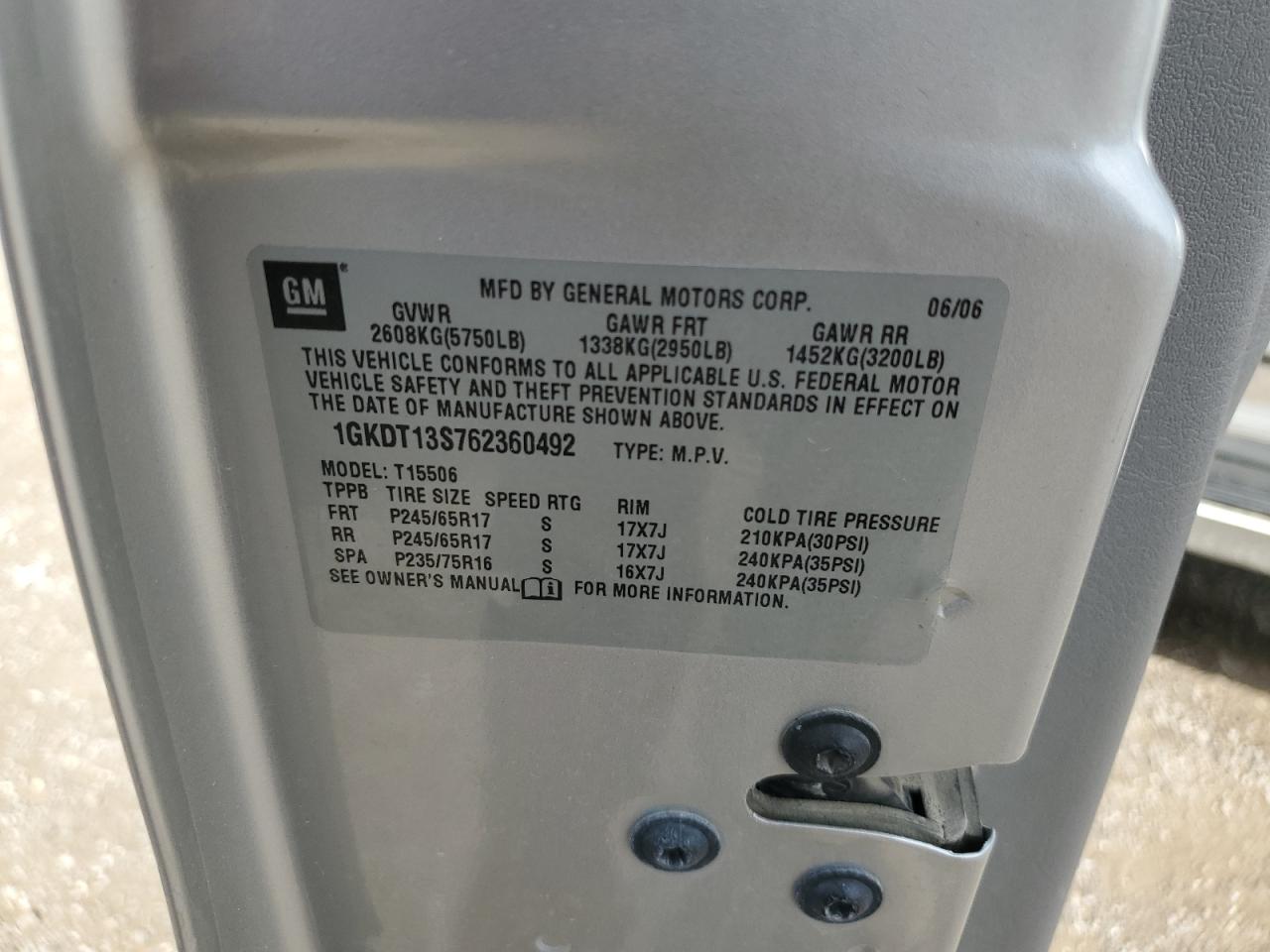 2006 GMC Envoy VIN: 1GKDT13S762360492 Lot: 81563765