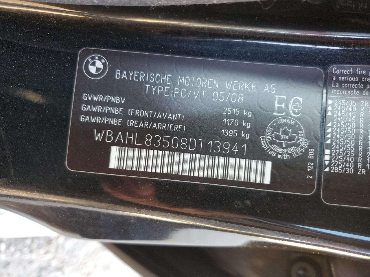 2008 BMW 750 I VIN: WBAHL83508DT13941 Lot: 84010555