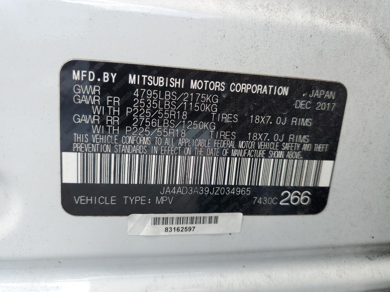 2018 Mitsubishi Outlander Se VIN: JA4AD3A39JZ034965 Lot: 84364635