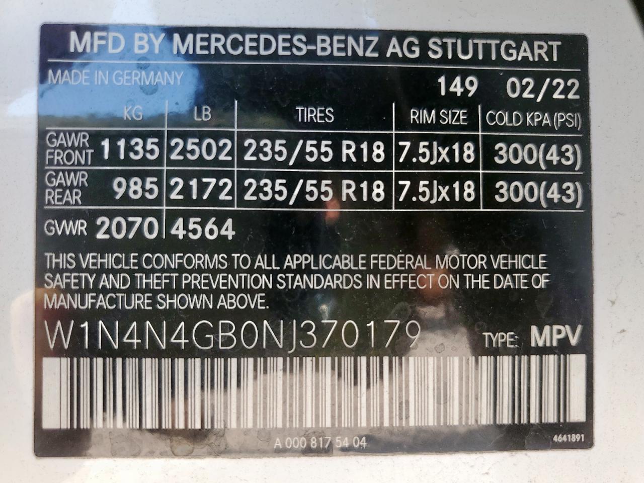 2022 Mercedes-Benz Gla 250 VIN: W1N4N4GB0NJ370179 Lot: 71319405