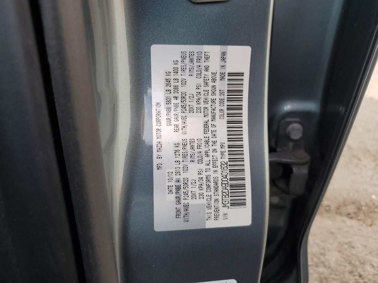 2013 Mazda Cx-9 Grand Touring VIN: JM3TB2DA9D0401632 Lot: 82107345