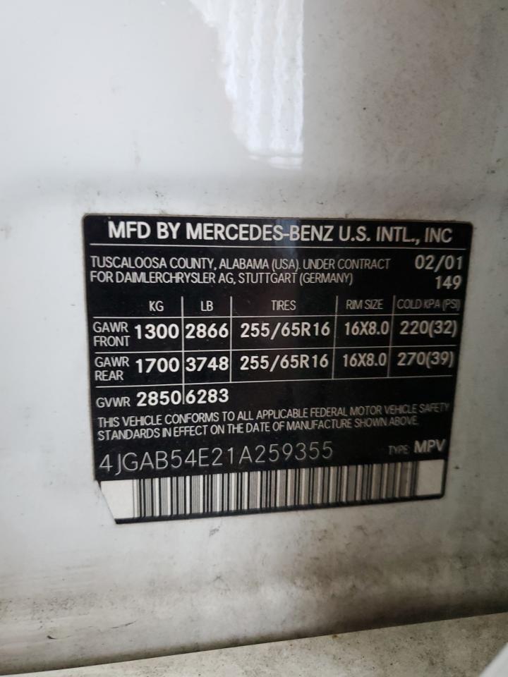 2001 Mercedes-Benz Ml 320 VIN: 4JGAB54E21A259355 Lot: 71146725