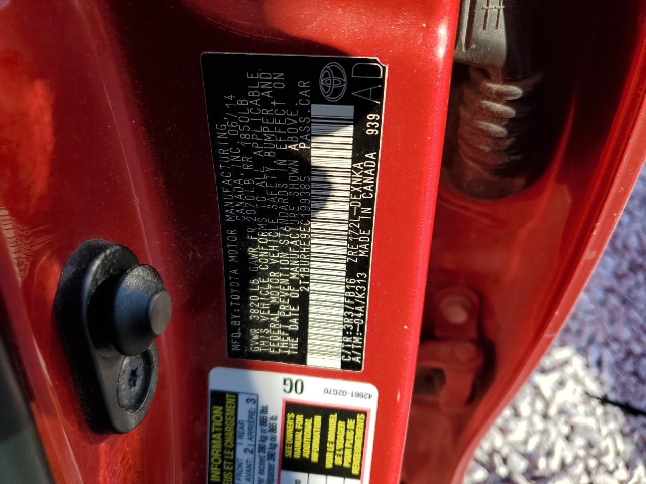 2014 Toyota Corolla L VIN: 2T1BURHE9EC199385 Lot: 80466755