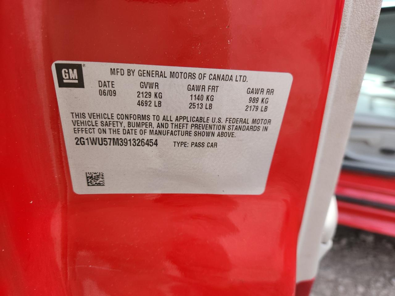 2009 Chevrolet Impala Ltz VIN: 2G1WU57M391326454 Lot: 81878265