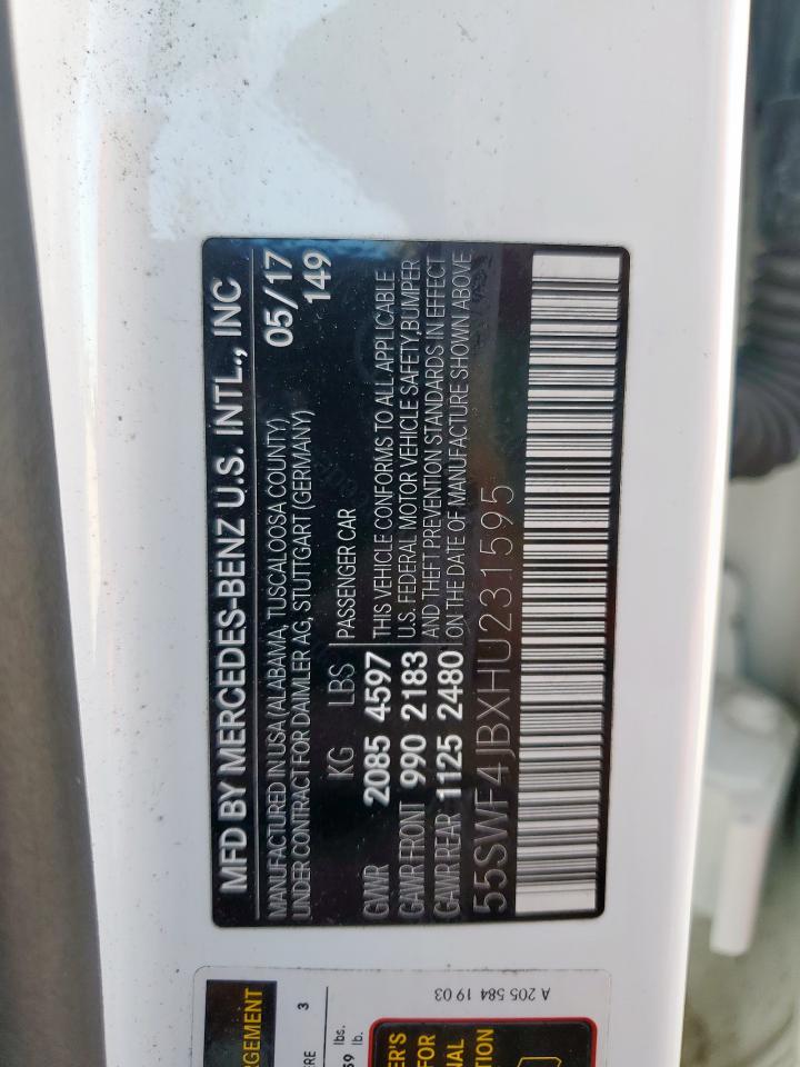 2017 Mercedes-Benz C 300 VIN: 55SWF4JBXHU231595 Lot: 71560265