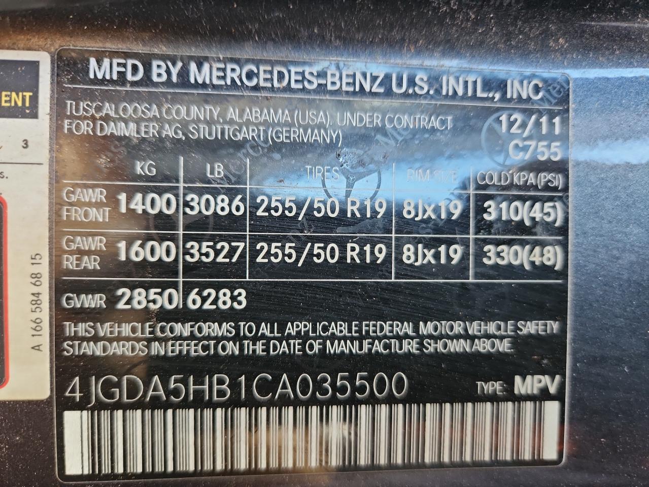 2012 Mercedes-Benz Ml 350 4Matic VIN: 4JGDA5HB1CA035500 Lot: 71511315