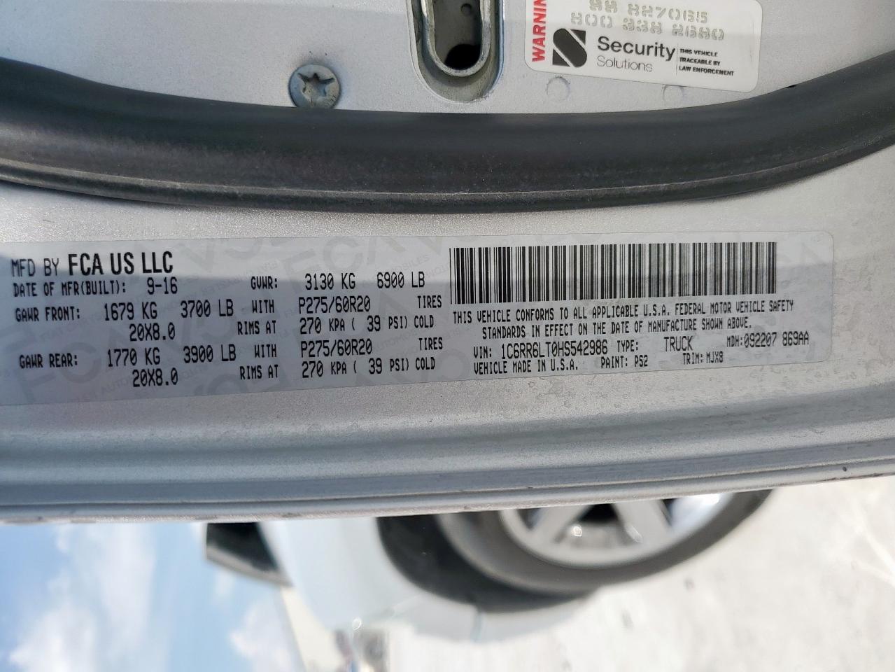 2017 Ram 1500 Slt VIN: 1C6RR6LT0HS542986 Lot: 80960715