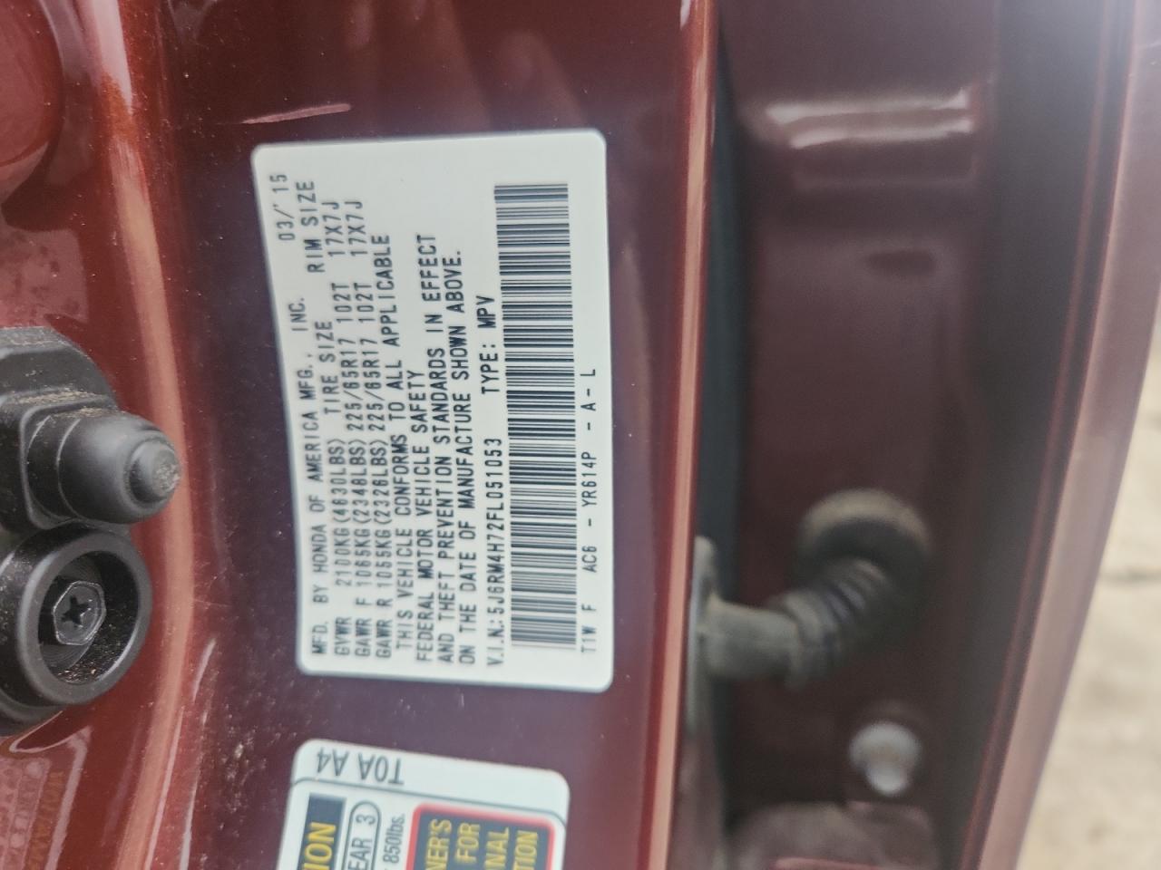 2015 Honda Cr-V Exl VIN: 5J6RM4H72FL051053 Lot: 81959035