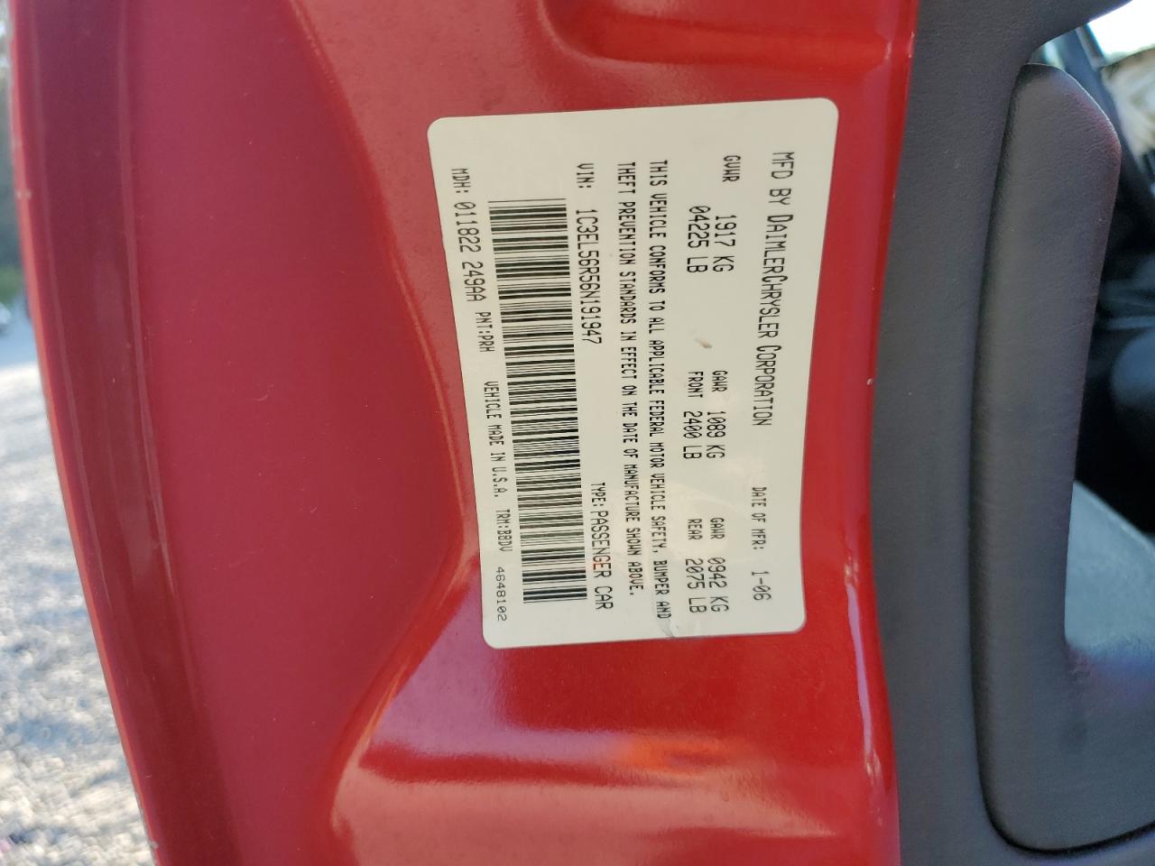 2006 Chrysler Sebring Touring VIN: 1C3EL56R56N191947 Lot: 71557895