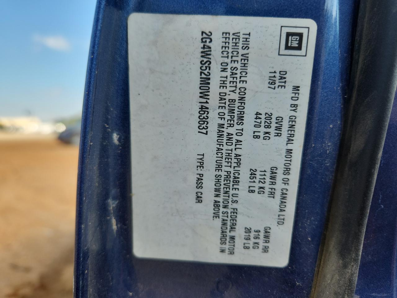 1998 Buick Century Custom VIN: 2G4WS52M0W1463637 Lot: 84556655