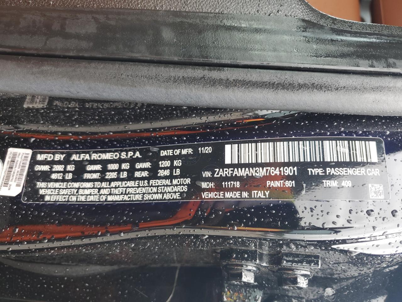 2021 Alfa Romeo Giulia Sport VIN: ZARFAMAN3M7641901 Lot: 84631725