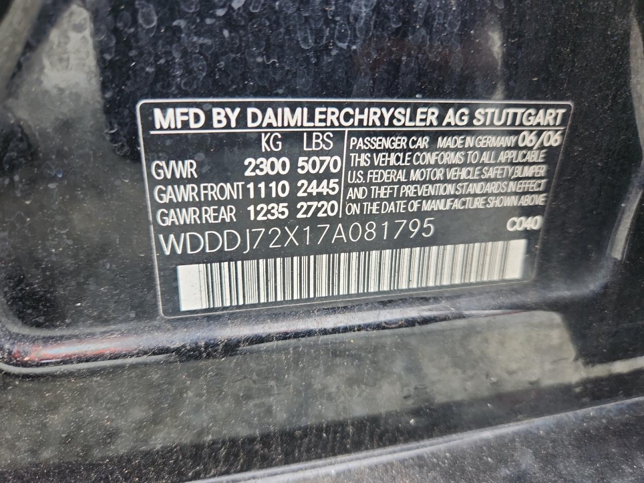 2007 Mercedes-Benz Cls 550 VIN: WDDDJ72X17A081795 Lot: 80909275