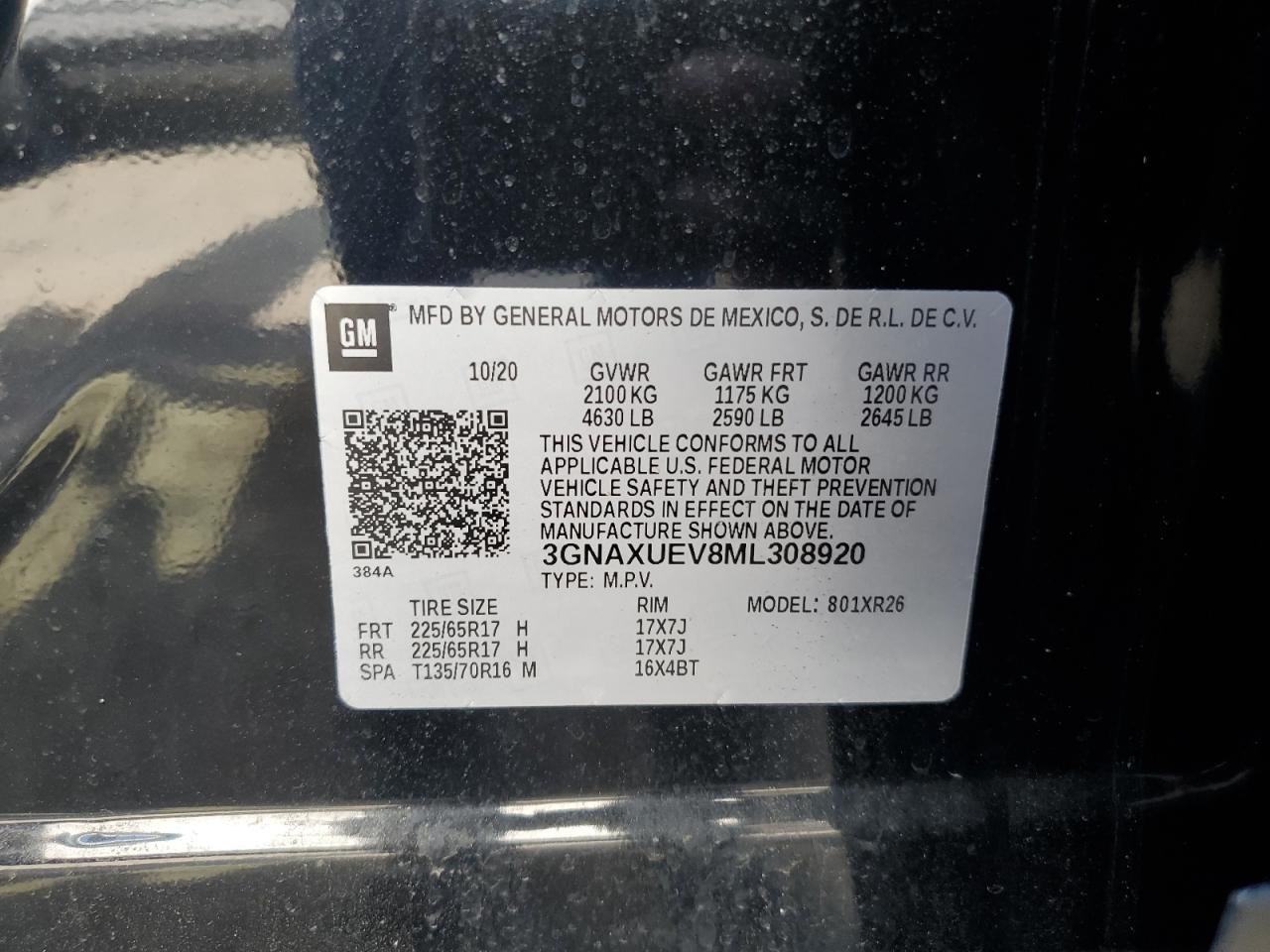 2021 Chevrolet Equinox Lt VIN: 3GNAXUEV8ML308920 Lot: 81656645