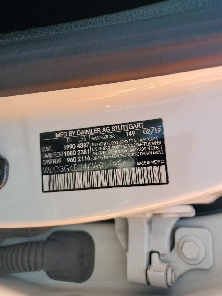 2019 Mercedes-Benz A 220 VIN: WDD3G4EB4KW011986 Lot: 72051825