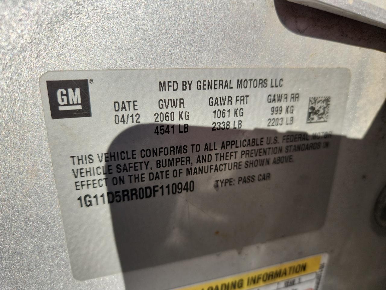 2013 Chevrolet Malibu 1Lt VIN: 1G11D5RR0DF110940 Lot: 82145665