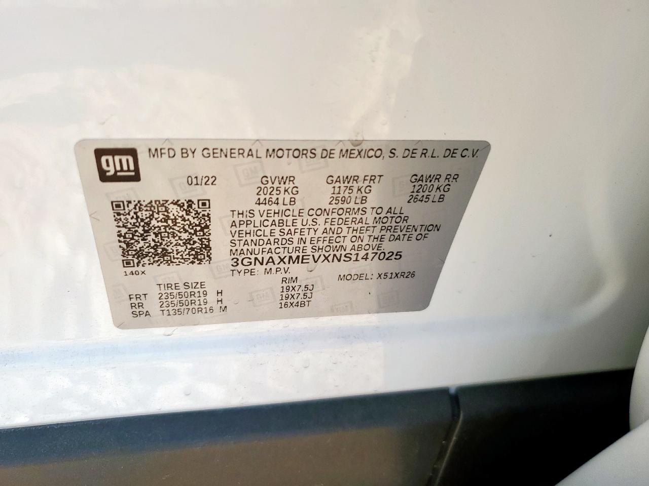 2022 Chevrolet Equinox Rs VIN: 3GNAXMEVXNS147025 Lot: 80924635