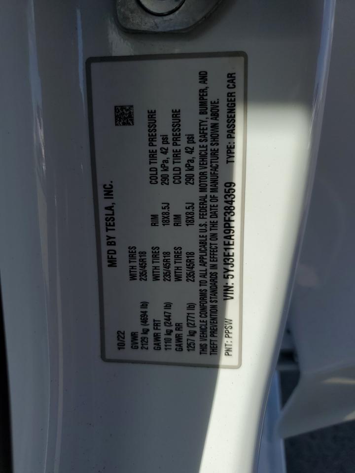 2023 Tesla Model 3 VIN: 5YJ3E1EA9PF384359 Lot: 72049475