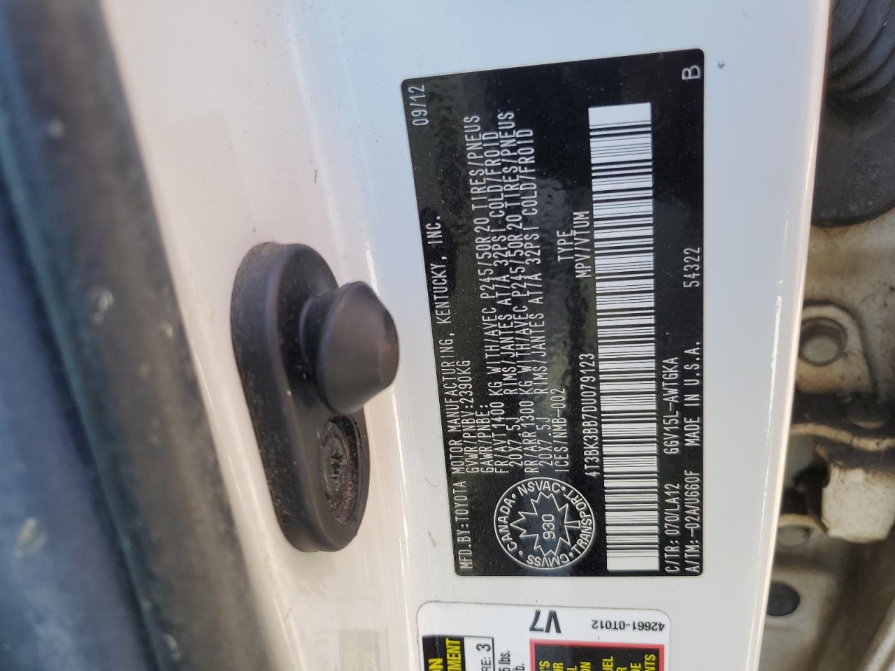 2013 Toyota Venza Le VIN: 4T3BK3BB7DU079123 Lot: 84389985