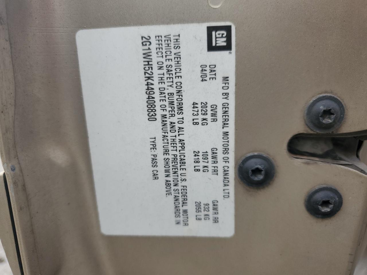 2004 Chevrolet Impala Ls VIN: 2G1WH52K449408830 Lot: 83943215