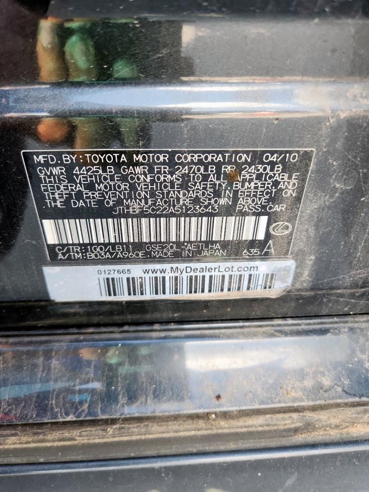 2010 Lexus Is 250 VIN: JTHBF5C22A5123643 Lot: 81624495