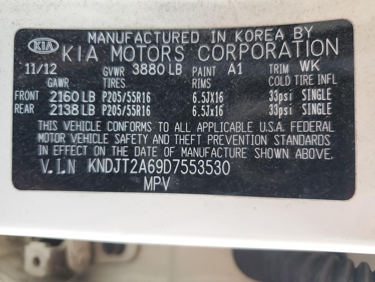 2013 Kia Soul + VIN: KNDJT2A69D7553530 Lot: 71723835