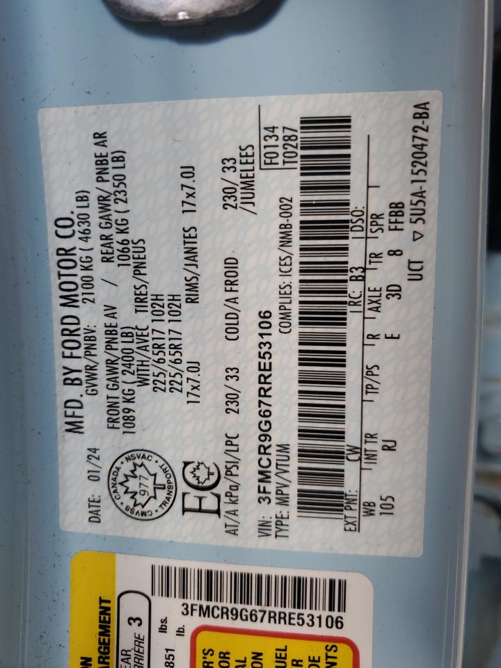 2024 Ford Bronco Sport Heritage VIN: 3FMCR9G67RRE53106 Lot: 84476585