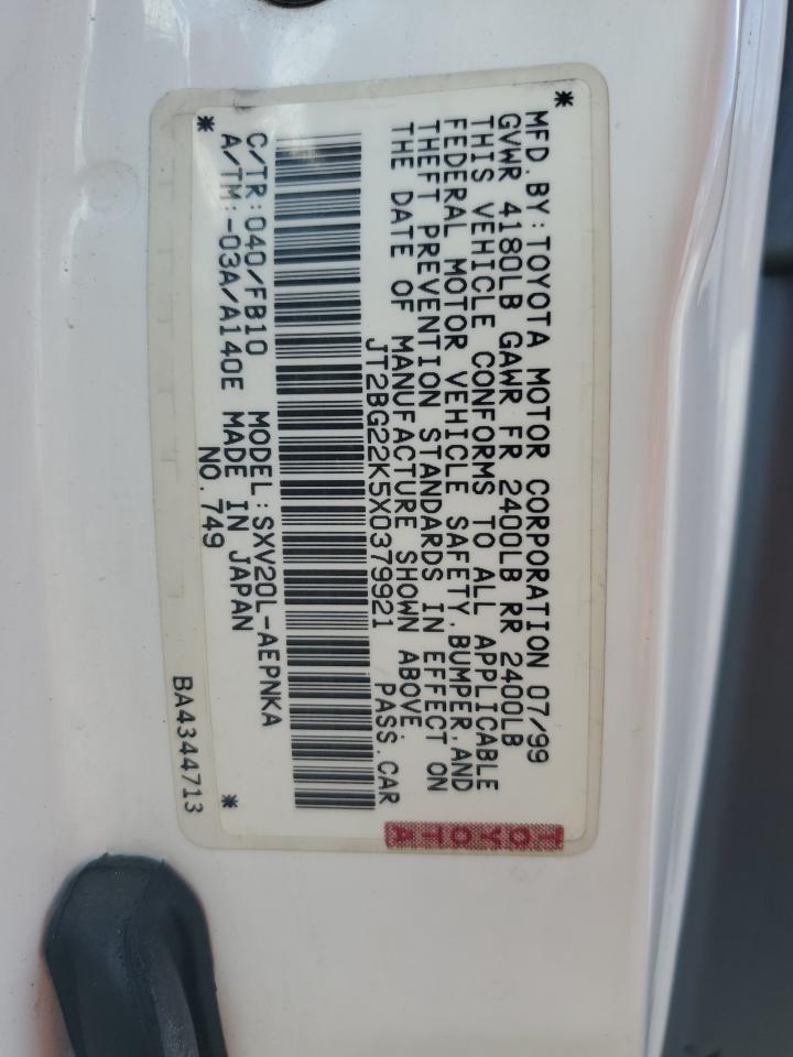 1999 Toyota Camry Le VIN: JT2BG22K5X0379921 Lot: 83845065