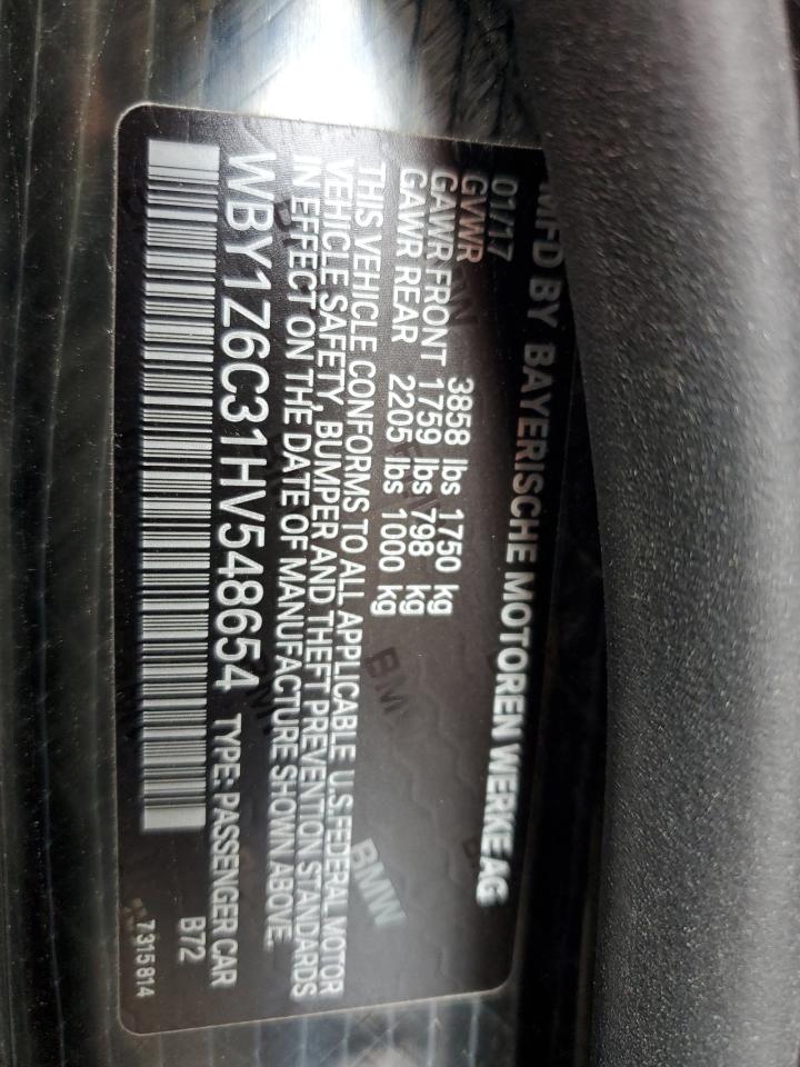 2017 BMW I3 Bev VIN: WBY1Z6C31HV548654 Lot: 84191775