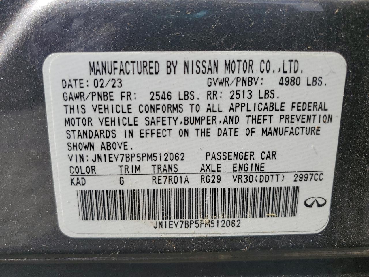 2023 Infiniti Q50 Luxe VIN: JN1EV7BP5PM512062 Lot: 80274735