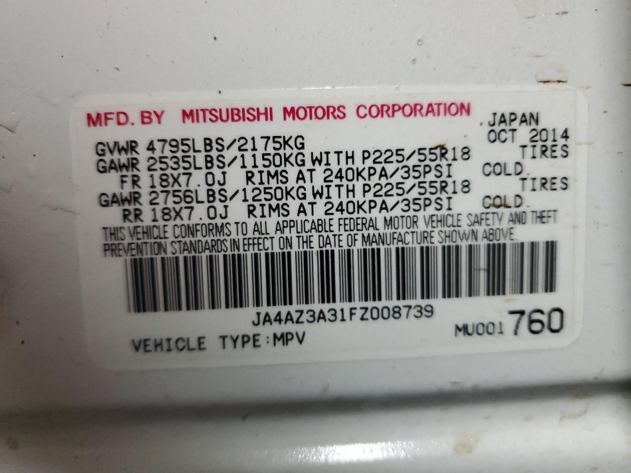 2015 Mitsubishi Outlander Se VIN: JA4AZ3A31FZ008739 Lot: 81408315