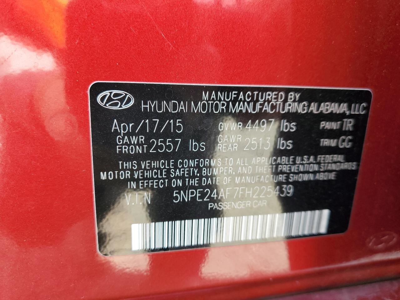 2015 Hyundai Sonata Se VIN: 5NPE24AF7FH225439 Lot: 81866875