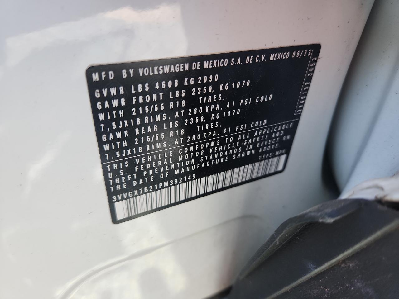 2023 Volkswagen Taos S VIN: 3VVGX7B21PM382145 Lot: 71866815