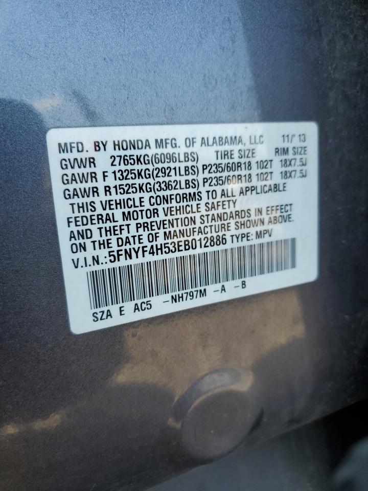 2014 Honda Pilot Exl VIN: 5FNYF4H53EB012886 Lot: 81377795