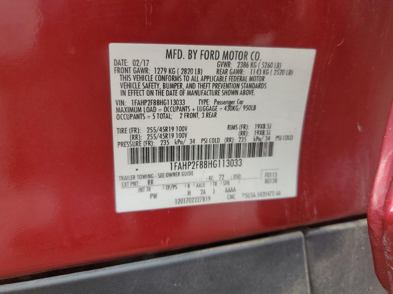 2017 Ford Taurus Limited VIN: 1FAHP2F88HG113033 Lot: 80862375