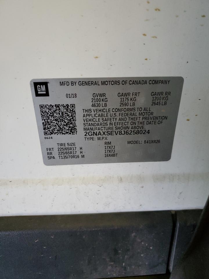 2018 Chevrolet Equinox Lt VIN: 2GNAXSEV8J6258024 Lot: 71222665