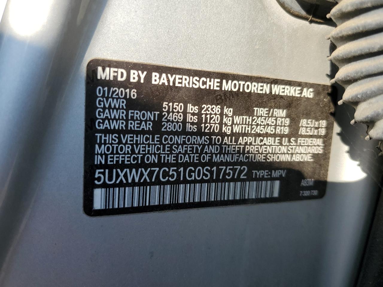 2016 BMW X3 xDrive35I VIN: 5UXWX7C51G0S17572 Lot: 80170925