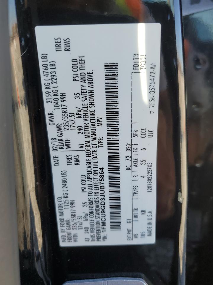 2018 Ford Escape Se VIN: 1FMCU9GD3JUB75864 Lot: 84469565