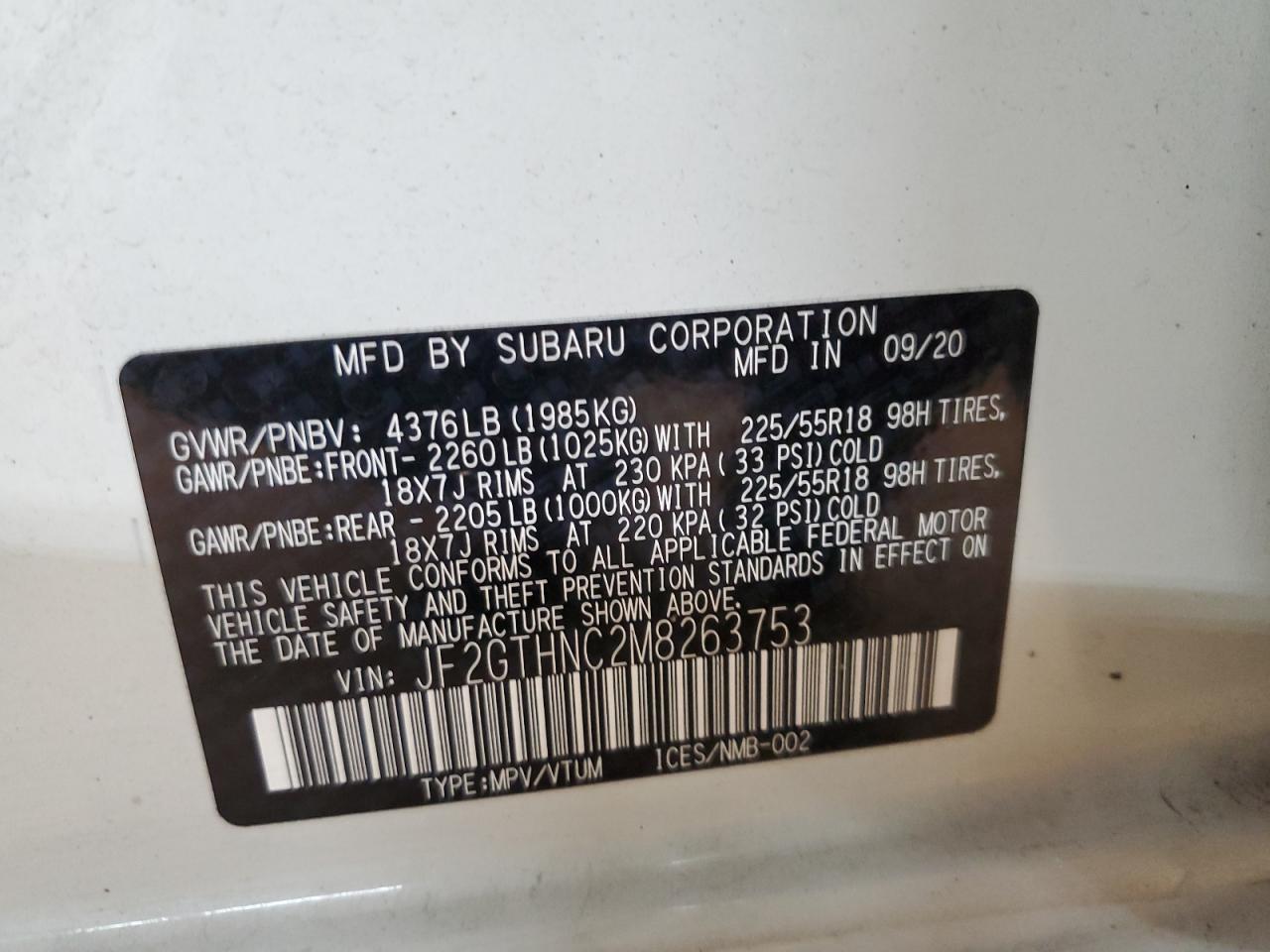 2021 Subaru Crosstrek Limited VIN: JF2GTHNC2M8263753 Lot: 84790995