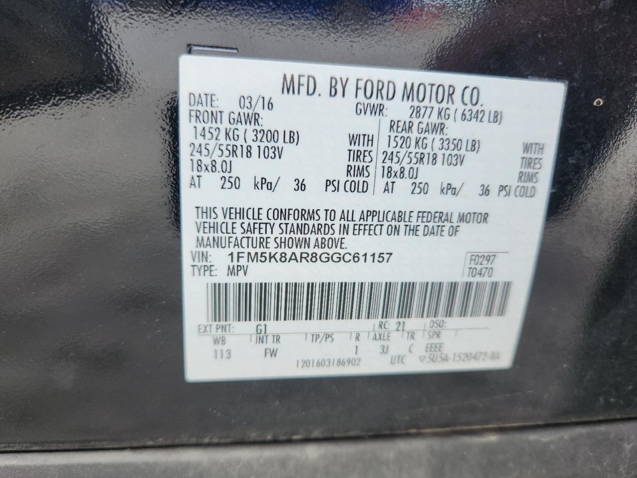 2016 Ford Explorer Police Interceptor VIN: 1FM5K8AR8GGC61157 Lot: 71963265