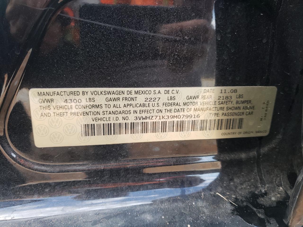 2009 Volkswagen Jetta S VIN: 3VWHZ71K39M079916 Lot: 83984715