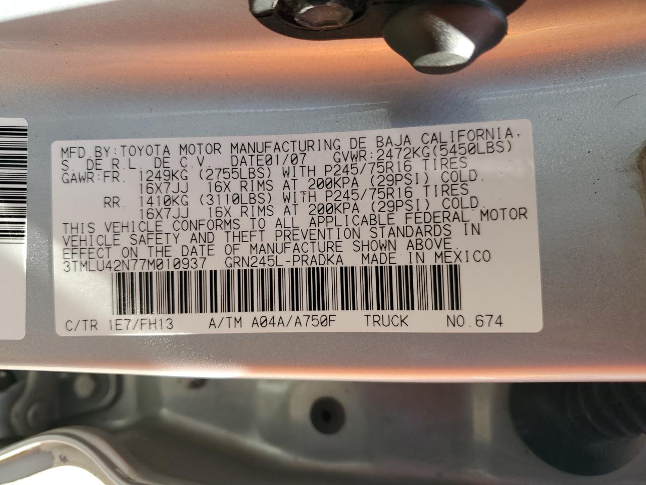 2007 Toyota Tacoma Double Cab VIN: 3TMLU42N77M010937 Lot: 81412095