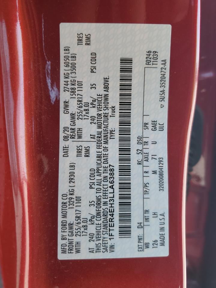 2020 Ford Ranger Xl VIN: 1FTER4EH3LLA63887 Lot: 80528435