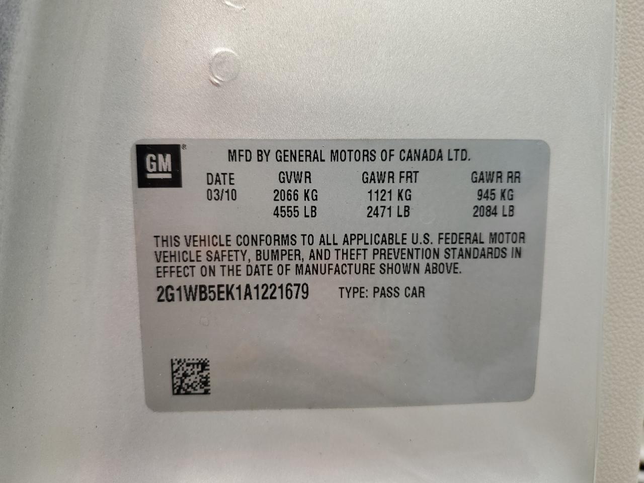 2010 Chevrolet Impala Lt VIN: 2G1WB5EK1A1221679 Lot: 84594155