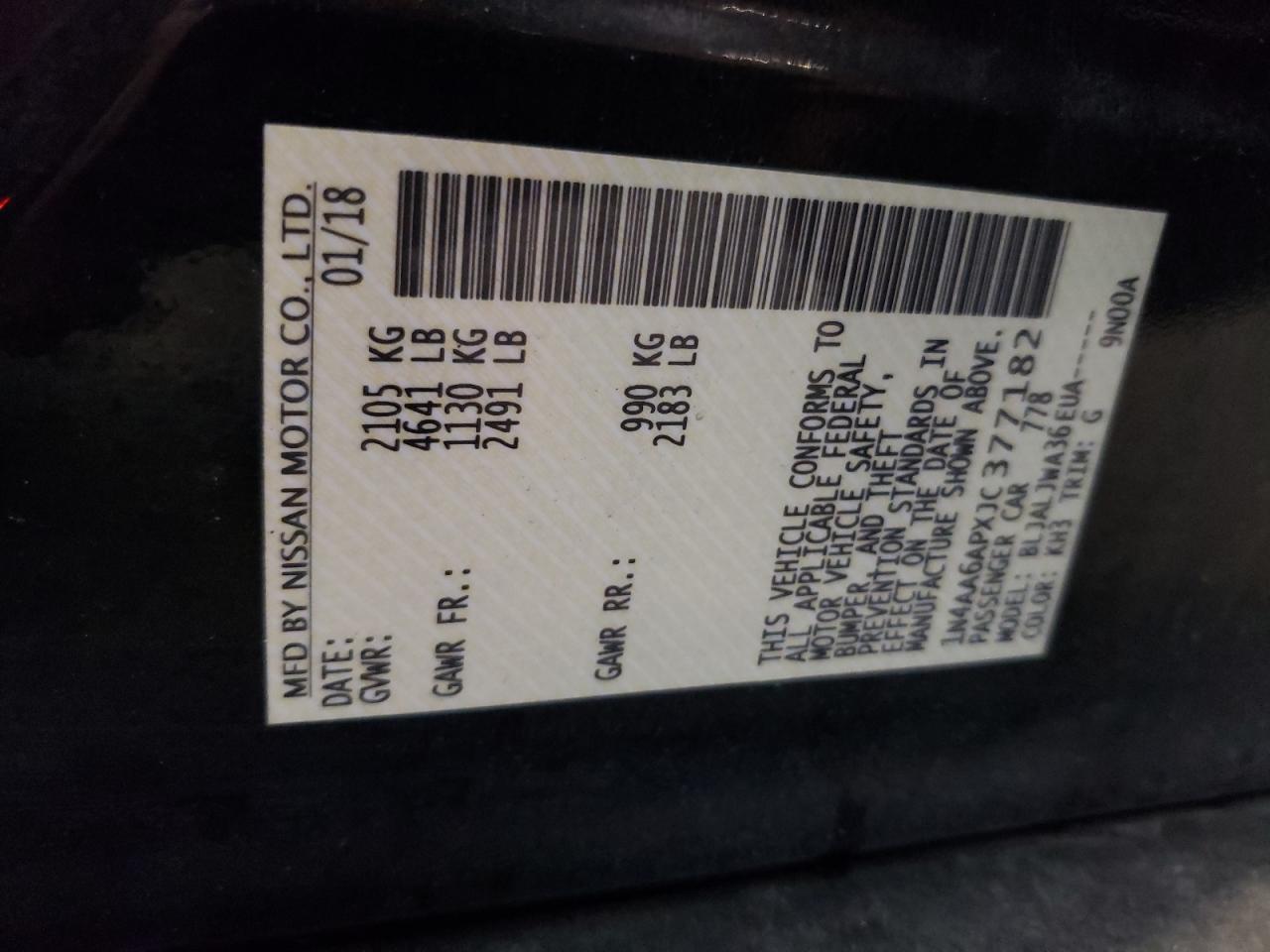 2018 Nissan Maxima 3.5S VIN: 1N4AA6APXJC377182 Lot: 81845515