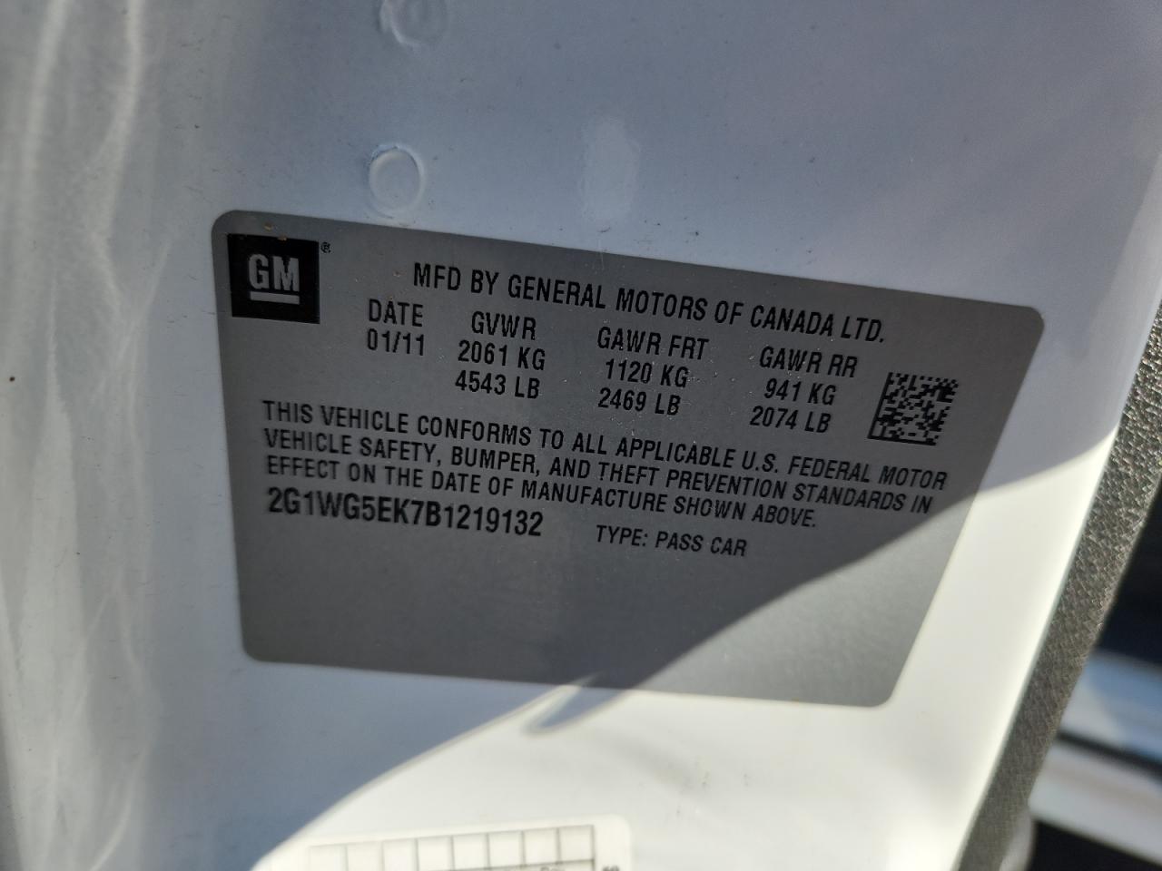 2011 Chevrolet Impala Lt VIN: 2G1WG5EK7B1219132 Lot: 72056755