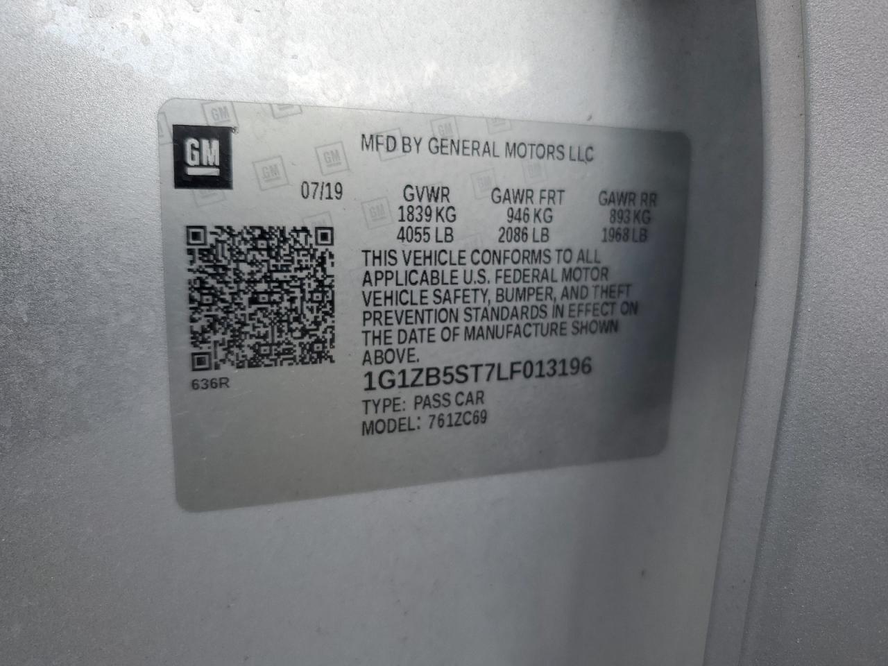 2020 Chevrolet Malibu Ls VIN: 1G1ZB5ST7LF013196 Lot: 82158805